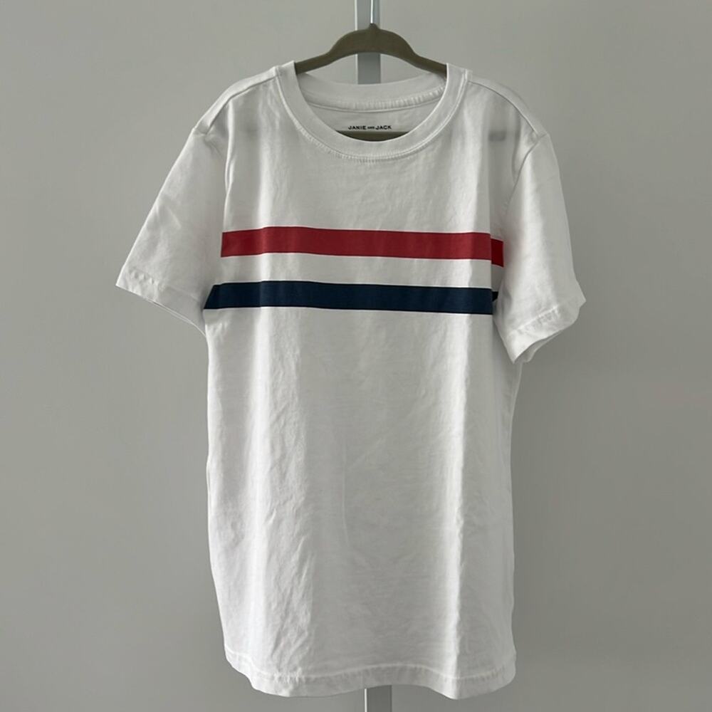 JANIE & JACK white short sleeve t-shirt red blue stripe size 8